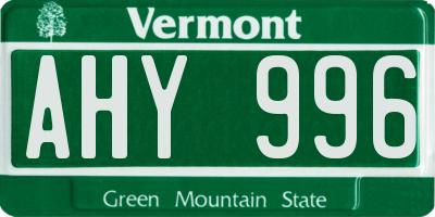 VT license plate AHY996