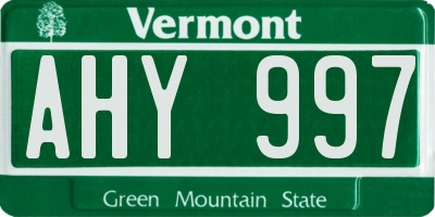 VT license plate AHY997