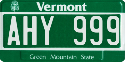 VT license plate AHY999
