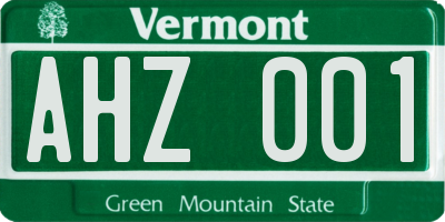 VT license plate AHZ001