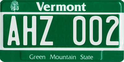 VT license plate AHZ002