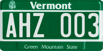 VT license plate AHZ003
