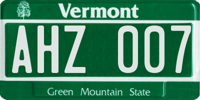 VT license plate AHZ007