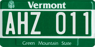 VT license plate AHZ011