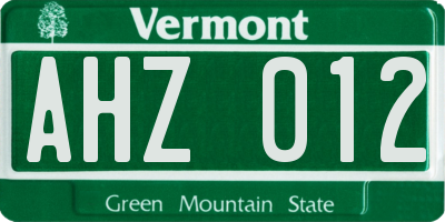VT license plate AHZ012