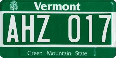 VT license plate AHZ017