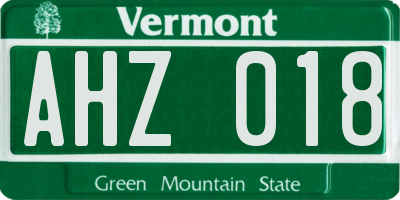 VT license plate AHZ018