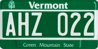 VT license plate AHZ022