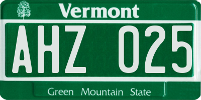 VT license plate AHZ025