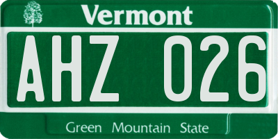 VT license plate AHZ026