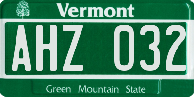 VT license plate AHZ032