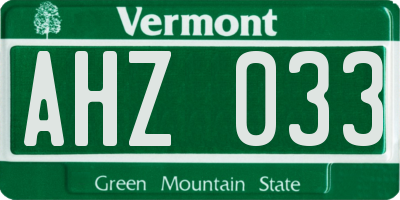 VT license plate AHZ033