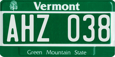 VT license plate AHZ038