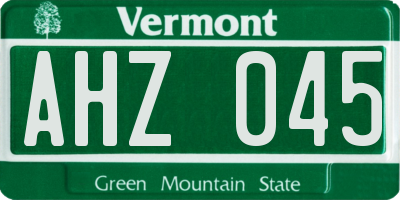 VT license plate AHZ045