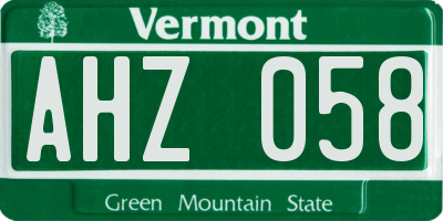 VT license plate AHZ058
