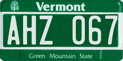 VT license plate AHZ067