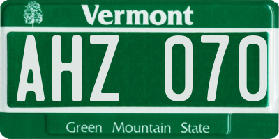 VT license plate AHZ070