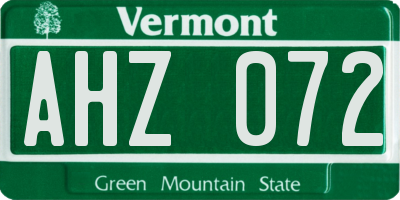 VT license plate AHZ072