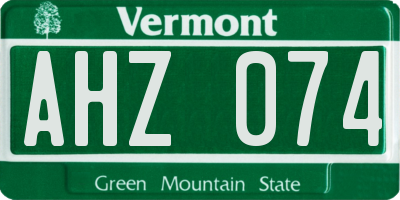 VT license plate AHZ074