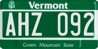 VT license plate AHZ092
