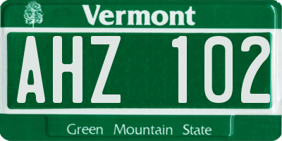 VT license plate AHZ102