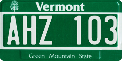VT license plate AHZ103