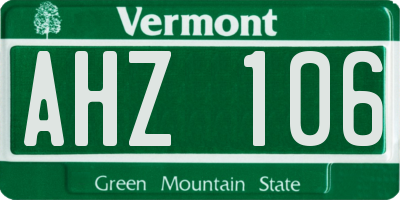 VT license plate AHZ106