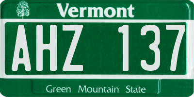 VT license plate AHZ137