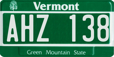 VT license plate AHZ138