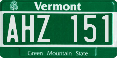 VT license plate AHZ151