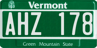 VT license plate AHZ178
