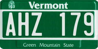 VT license plate AHZ179