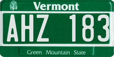 VT license plate AHZ183