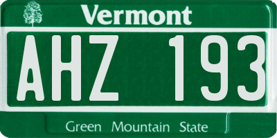 VT license plate AHZ193