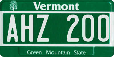 VT license plate AHZ200