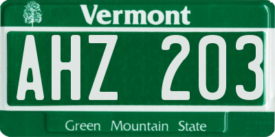 VT license plate AHZ203