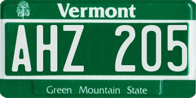 VT license plate AHZ205