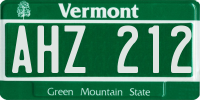 VT license plate AHZ212