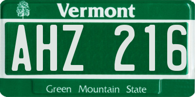 VT license plate AHZ216