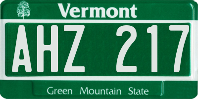 VT license plate AHZ217