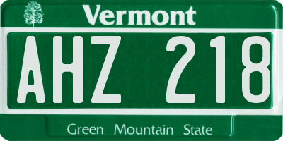 VT license plate AHZ218