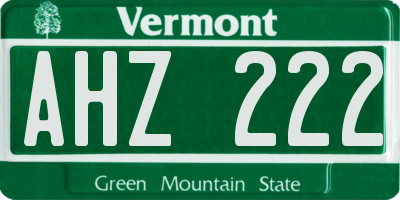 VT license plate AHZ222