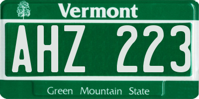 VT license plate AHZ223