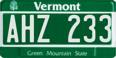 VT license plate AHZ233