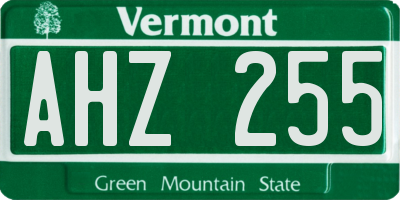 VT license plate AHZ255