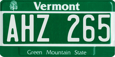 VT license plate AHZ265