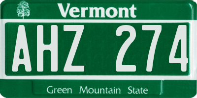 VT license plate AHZ274