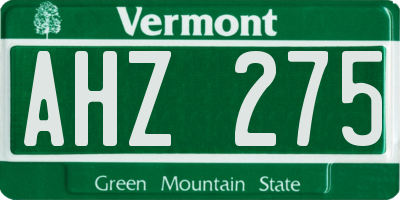 VT license plate AHZ275