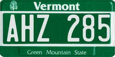 VT license plate AHZ285