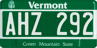 VT license plate AHZ292